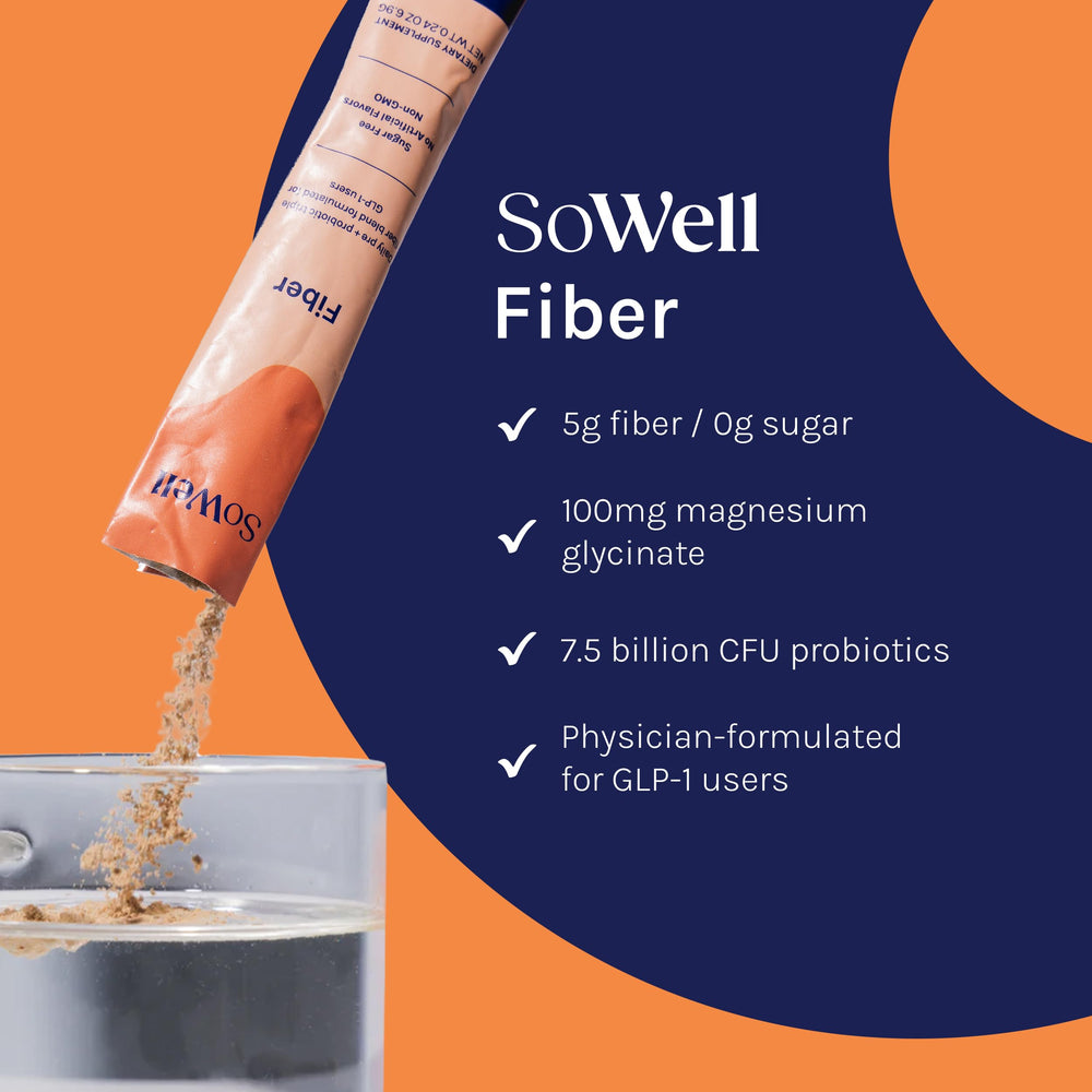 SoWell GLP-1 Fiber Apple Cinnamon Drink Mix being poured into a glass for a smooth shake