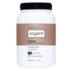 Soylent Complete Nutrition tub on kitchen counter for a quick meal
