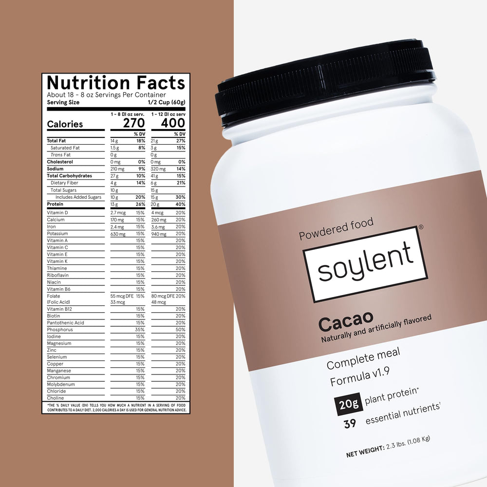 Soylent pour into glass showing a smooth, convenient shake for busy days