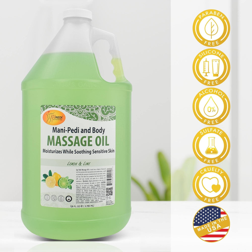 SPA REDI Lemon Lime Massage Oil quick-absorbing texture supports massage sessions.