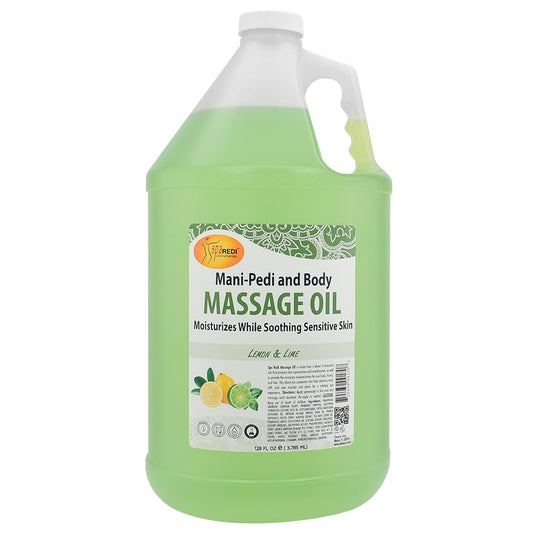 SPA REDI Lemon Lime Massage Oil bottle for citrus-scented skin hydration.