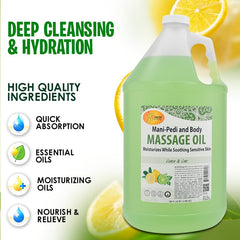 SPA REDI Lemon Lime Massage Oil ingredients highlight almond and avocado care.