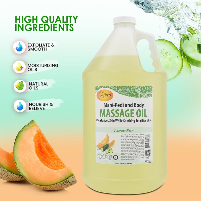 SPA REDI cucumber-melon massage oil droplets illustrate easy spreading