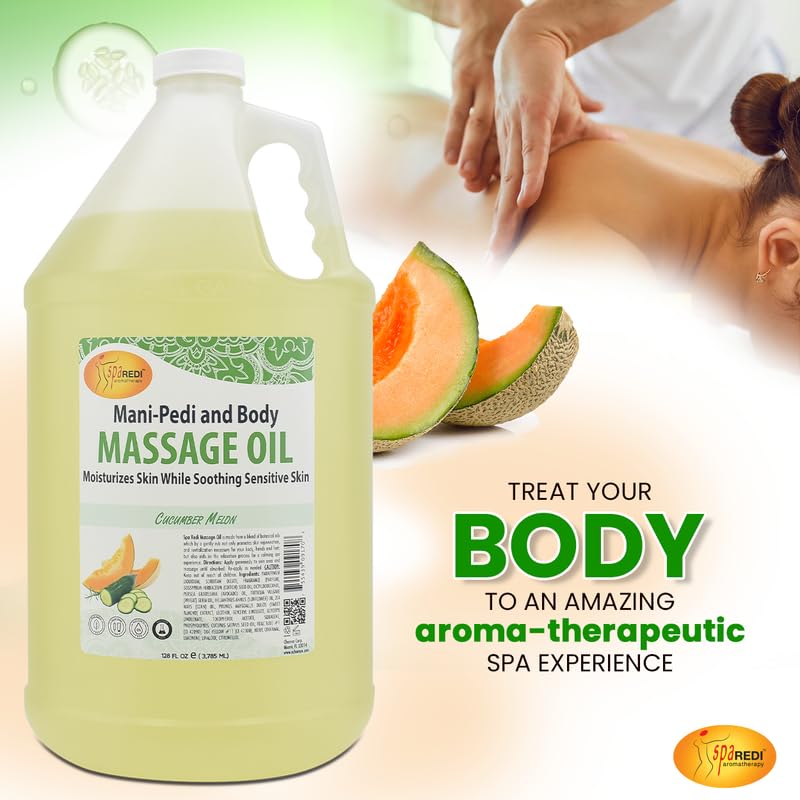 SPA REDI massage oil cucumber melon skin application shows nourishing touch