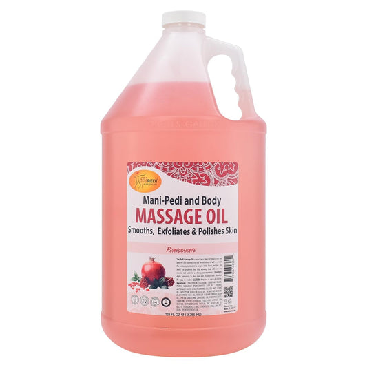 SPA REDI Pomegranate Massage Oil bottle for soothing full-body care.
