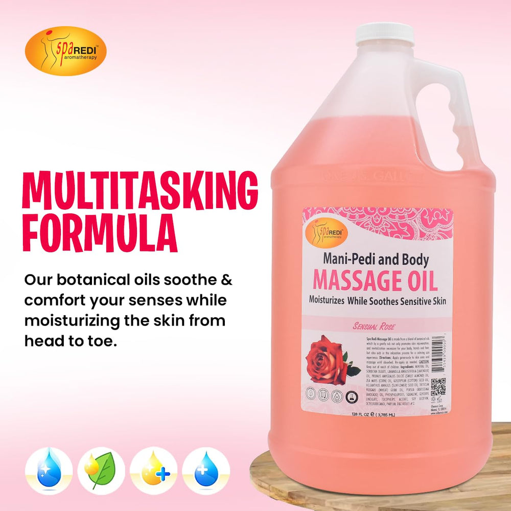SPA REDI rose-scented oil creates luxurious ambience for at-home spa.