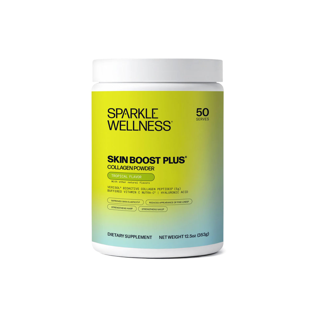 Sparkle Wellness VERISOL collagen bottle pour highlights tropical formulation for daily skin support