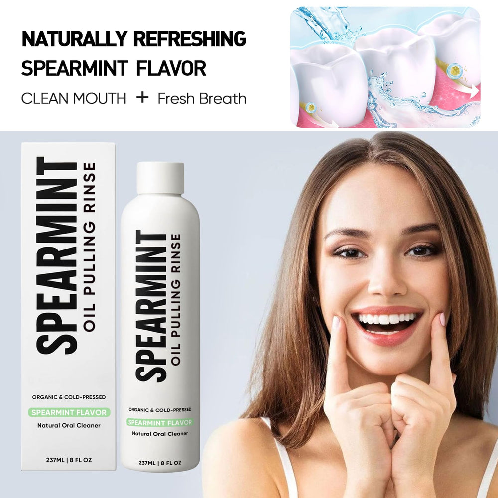 SUBMETIC Spearmint Oil Pulling Rinse label detail highlighting organic coconut oil.