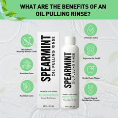 SUBMETIC Spearmint Oil Pulling Rinse splash with mint leaves for natural freshness.