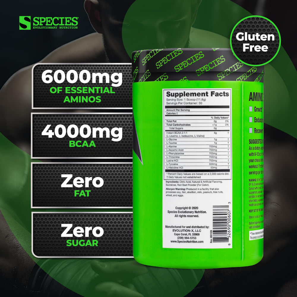 Species Nutrition Amino Evolved blue raspberry tub; ideal for refreshing amino boost
