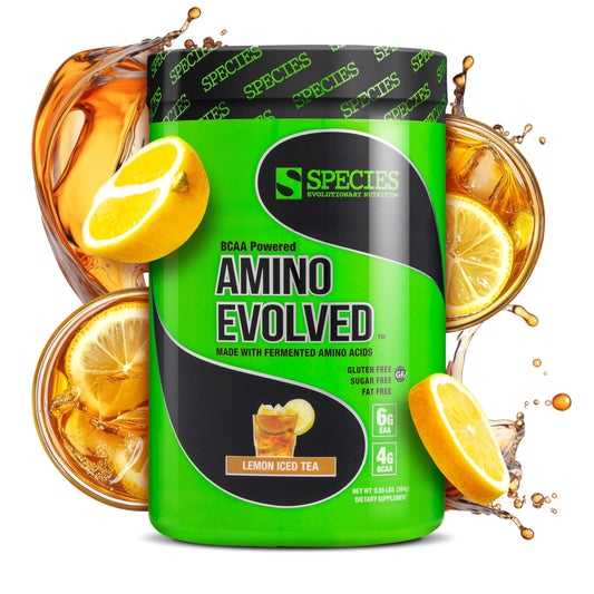 Species Nutrition Amino Evolved bottle-front view showing a performance-focused workout supplement