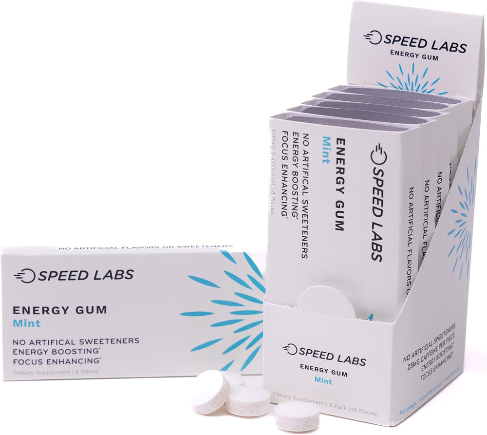 Speed Labs energy gum mint pack delivers quick, portable energy for on-the-go moments.