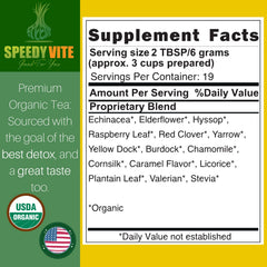 SpeedyVite Blood Lifeboost Tea tea bag close-up showcasing herbal blend.