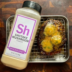Spiceology Shiitake Mushroom Powder bulk container in a chef’s station.