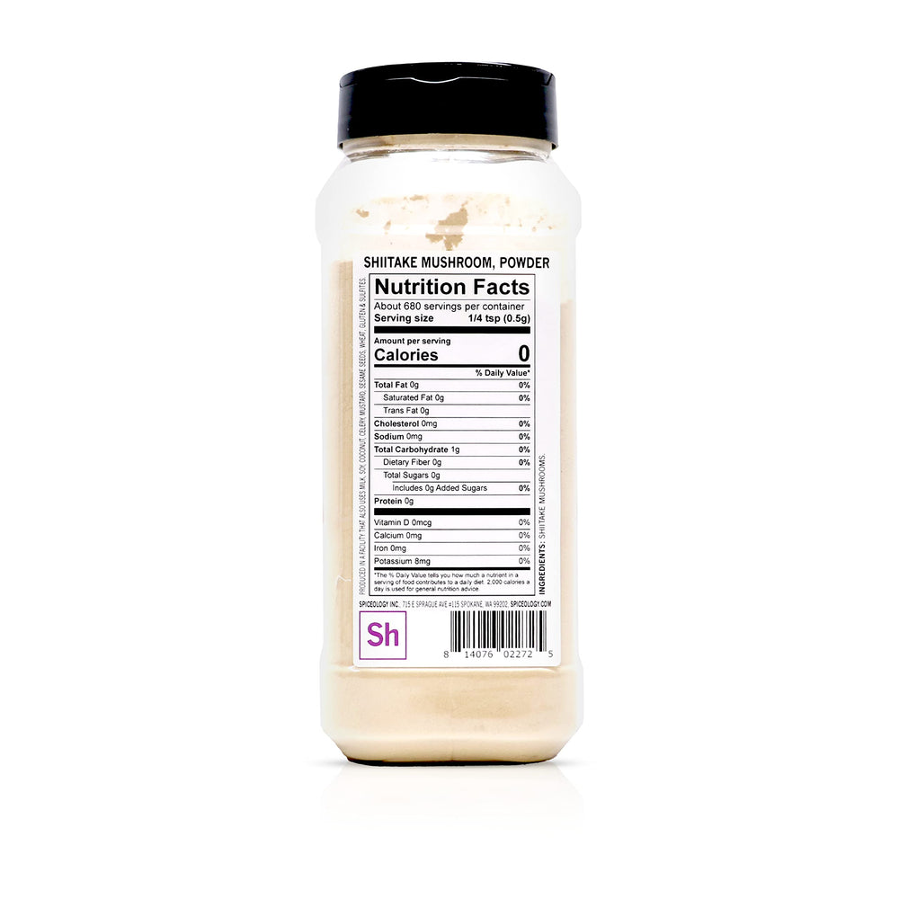 Spiceology Shiitake Mushroom Powder dried crumbs on a counter, ready to season.