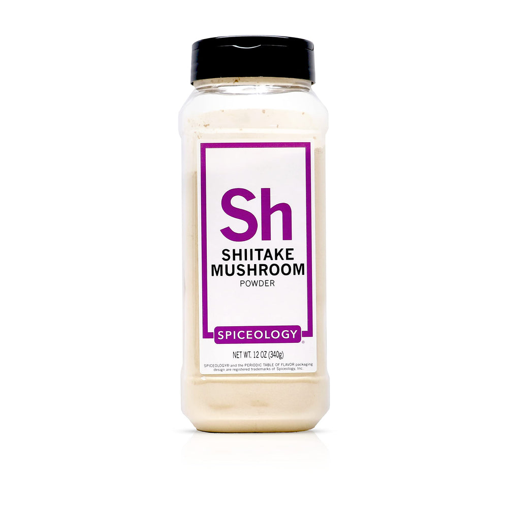 Spiceology Shiitake Mushroom Powder packaging shows premium dried mushrooms for rich umami.
