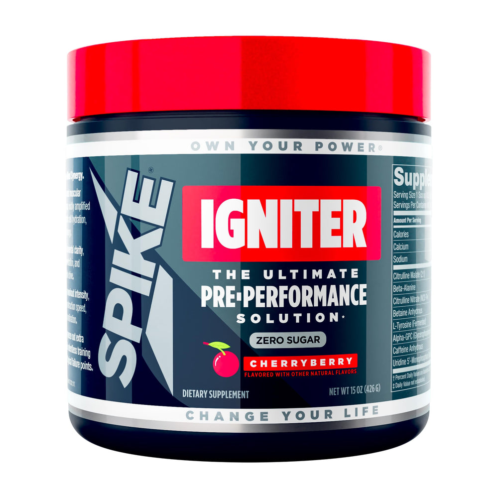 Spike Igniter CherryBerry bottle front, ready for intense workouts and fast energy cues.