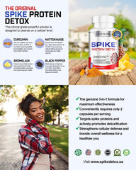 Spike Protein Detox capsules on a desk with bottle and dosing guide.
