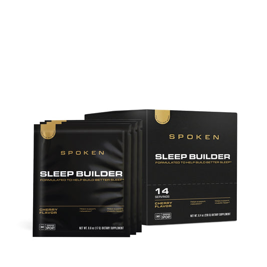 Spoken Nutrition Sleep Builder cherry bottle promotes calm evenings and restful sleep.