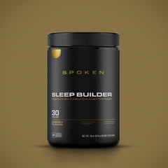 Spoken Nutrition Sleep Builder cherry label shows magnesium blend and flavor.