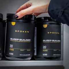 Spoken Nutrition Sleep Builder cherry scoop highlights easy nightly use.