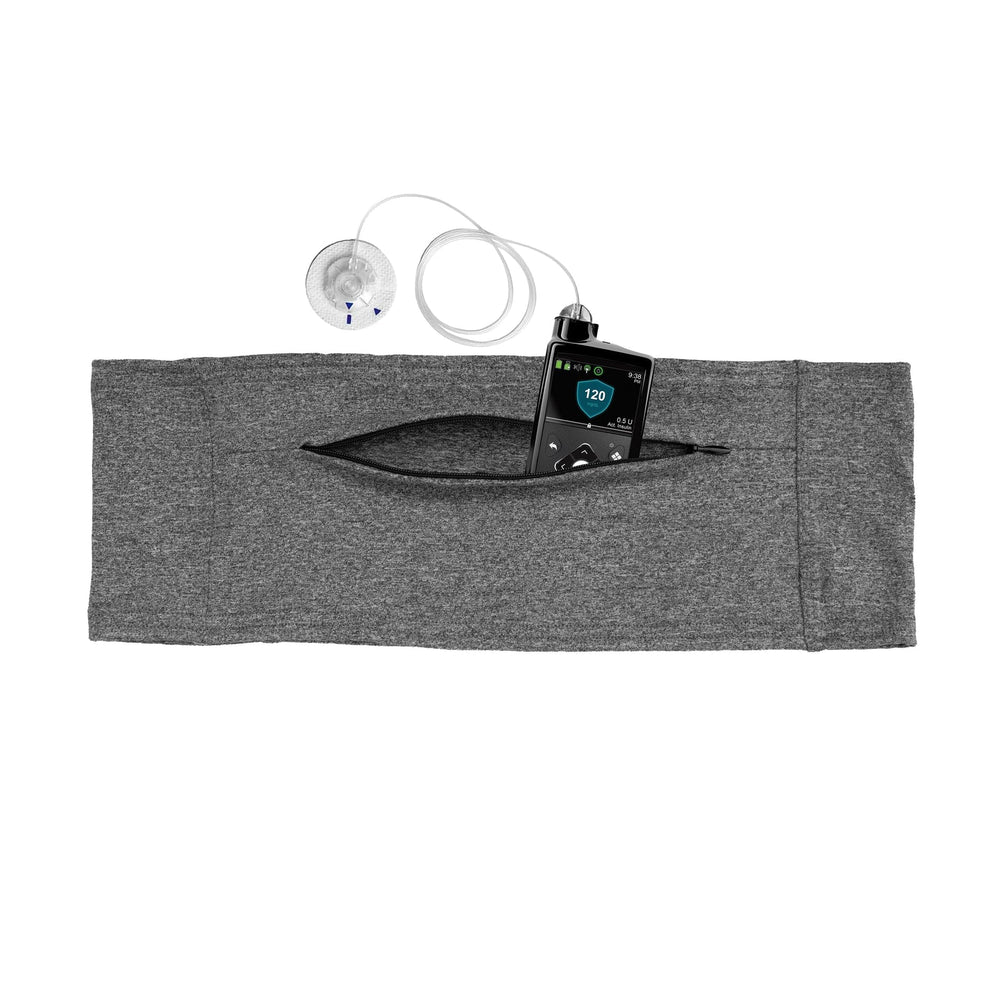 Spoonie Threads double-pocket-belt-full-gear carries insulin pump, glucose monitor, and phone.