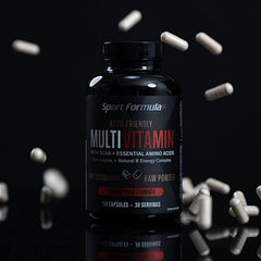 Sport Formula 99 glass with water suggests refreshing liquid vitamin experience