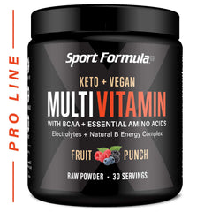 Sport Formula 99 tub label showing keto vegan multivitamin blend for clean energy.
