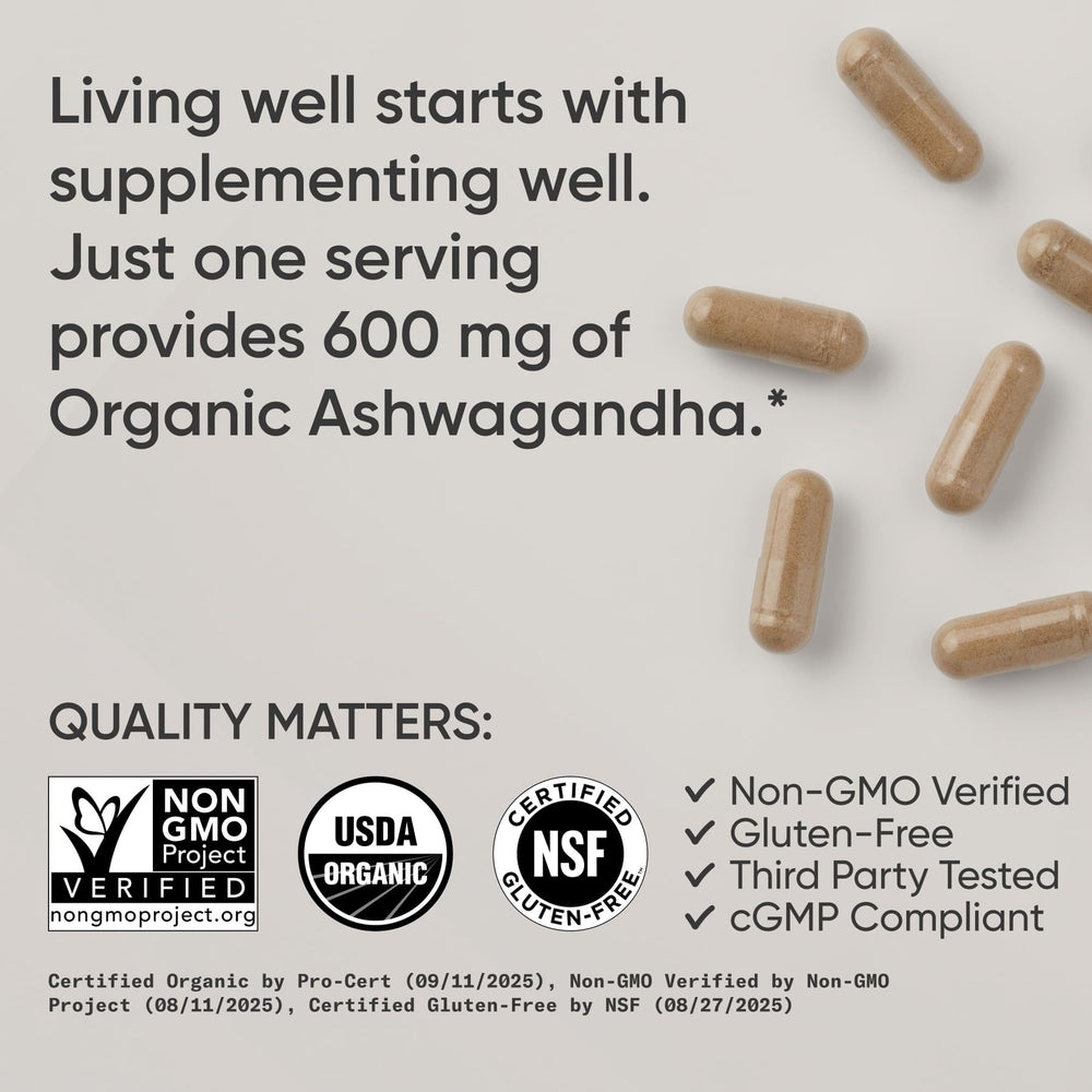 Sports Research USDA Organic seal on Ashwagandha bottle