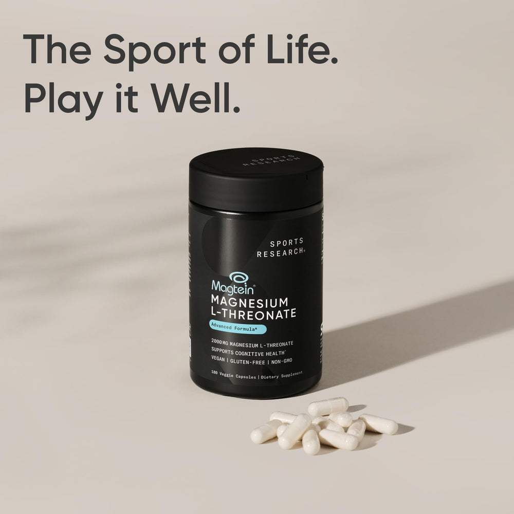 Sports Research Magtein packaging with blue label and dosage info.
