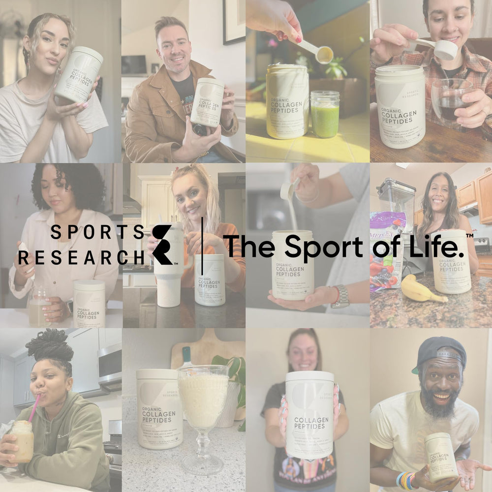 Sports Research Collagen Matcha brand history visual