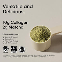 Sports Research Collagen Matcha powder swirling into hot tea