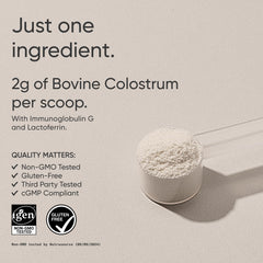 Sports Research colostrum powder scoop demonstrating easy measurement for shakes
