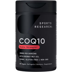 Sports Research CoQ10 200mg bottle with capsules for daily energy support