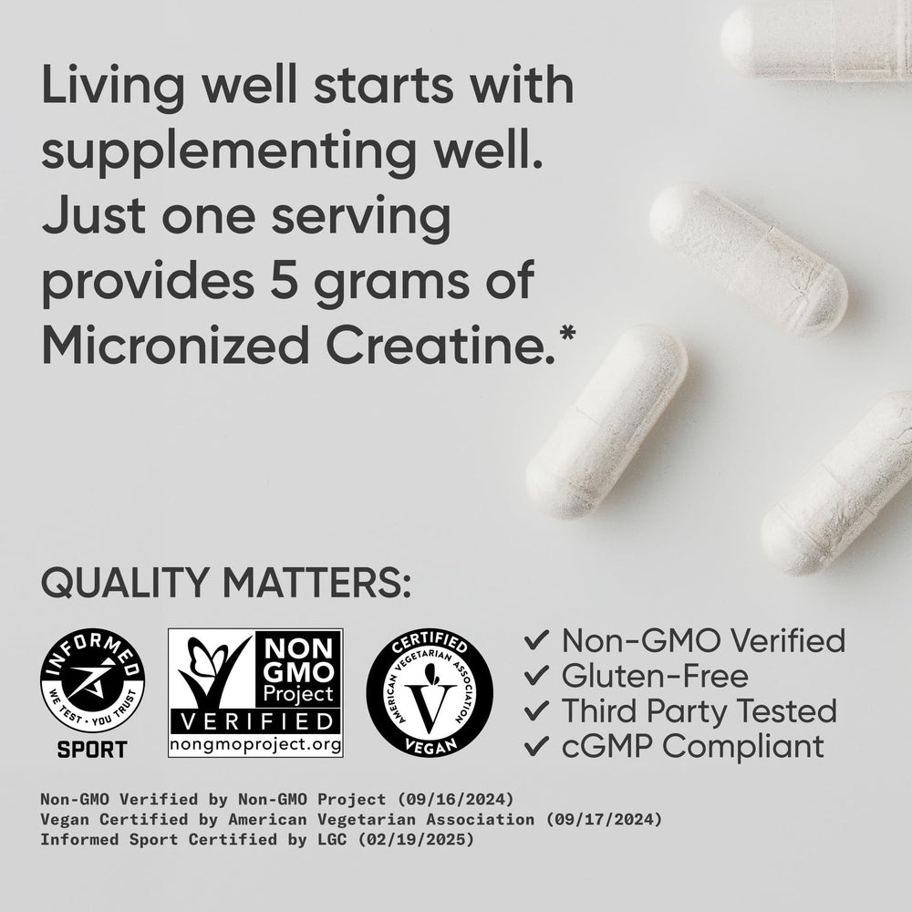 Sports Research Creatine Monohydrate Capsules closeup, micronized for better absorption during training.