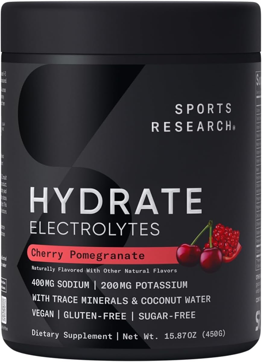 Cherry Pomegranate flavored Sports Research Hydrate Powder appealing to active lifestyles