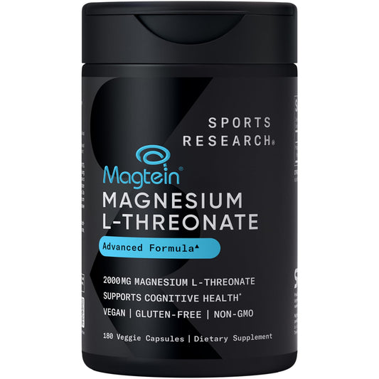Sports Research Magtein bottle with capsules promoting brain health.