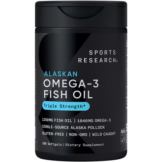 Sports Research Omega-3 1250mg bottle front showing high potency and fresh profile