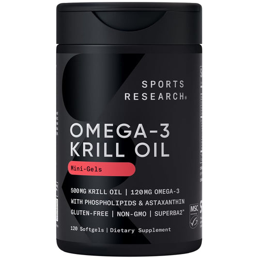 Sports Research Omega-3 Krill Oil mini gels bottle for easy daily use