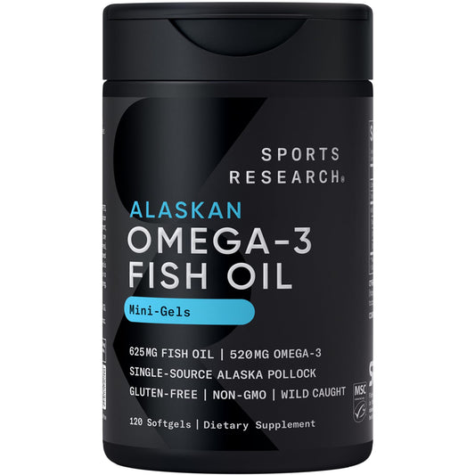 Sports Research Omega-3 mini softgels bottle for daily wellness support and easy dosing.