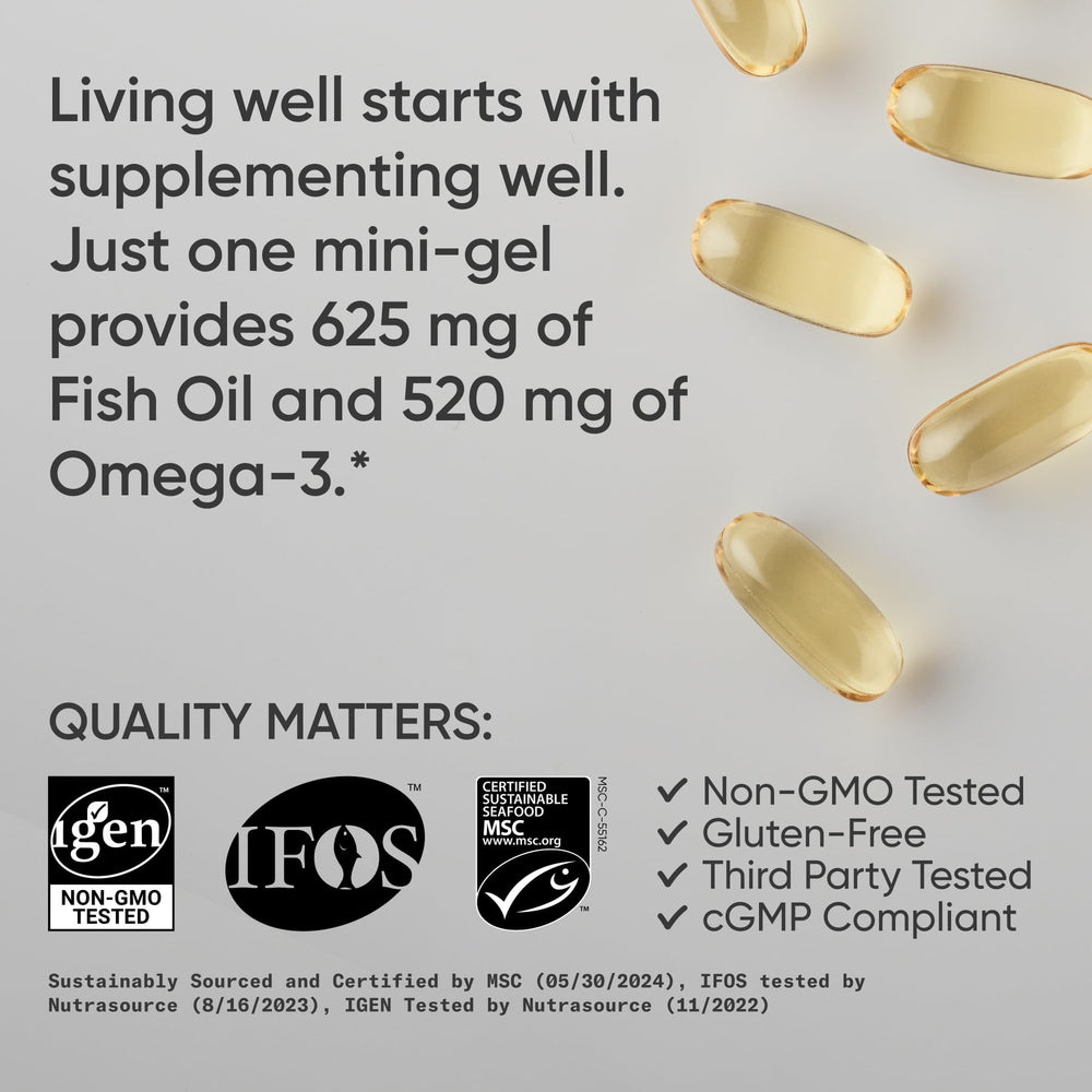 Sports Research mini softgels with no fishy aftertaste for comfortable daily use.