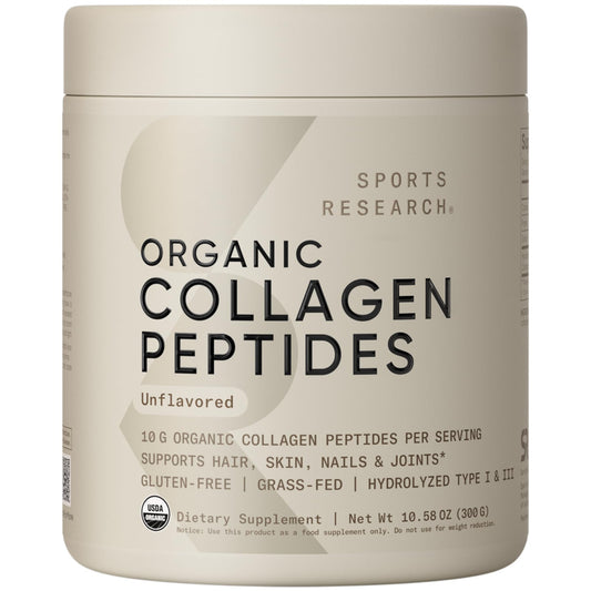 Sports Research Organic Collagen Peptides bottle for daily collagen intake
