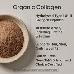 Sports Research Organic Collagen Powder ingredients showing grass-fed origin and organic certification