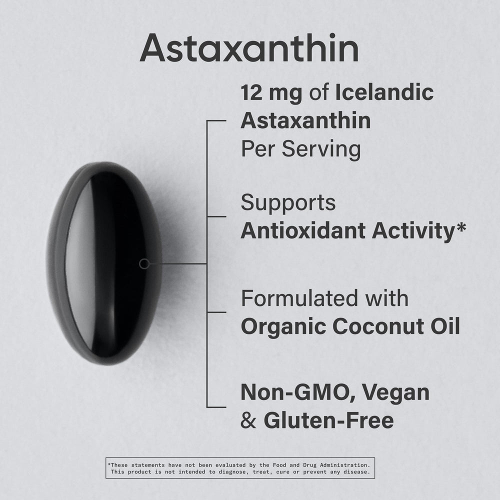 Sports Research astaxanthin capsules close-up, vegan softgels for daily antioxidant support.