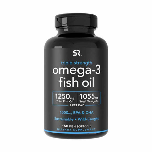 Sports Research Triple Strength Omega-3 bottle shows burpless daily wellness support