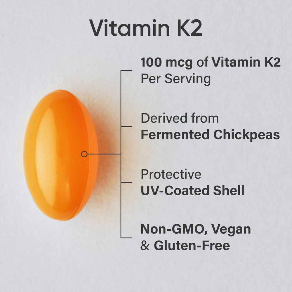 Sports Research Vitamin K2 MK-7 softgels closeup for daily vegan bone support.