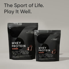 Sports Research Whey Protein Isolate Dutch Chocolate ingredients and non-GMO formula.