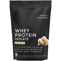 Sports Research Whey Protein Isolate vanilla bag front view highlighting high-protein per serving