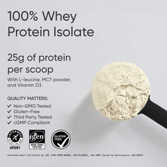 Sports Research Whey Protein Isolate vanilla bag nutrition panel shows low sugar and clean gluten-free ingredients