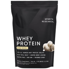 Sports Research Whey Protein Isolate vanilla powder bag for lean muscle support